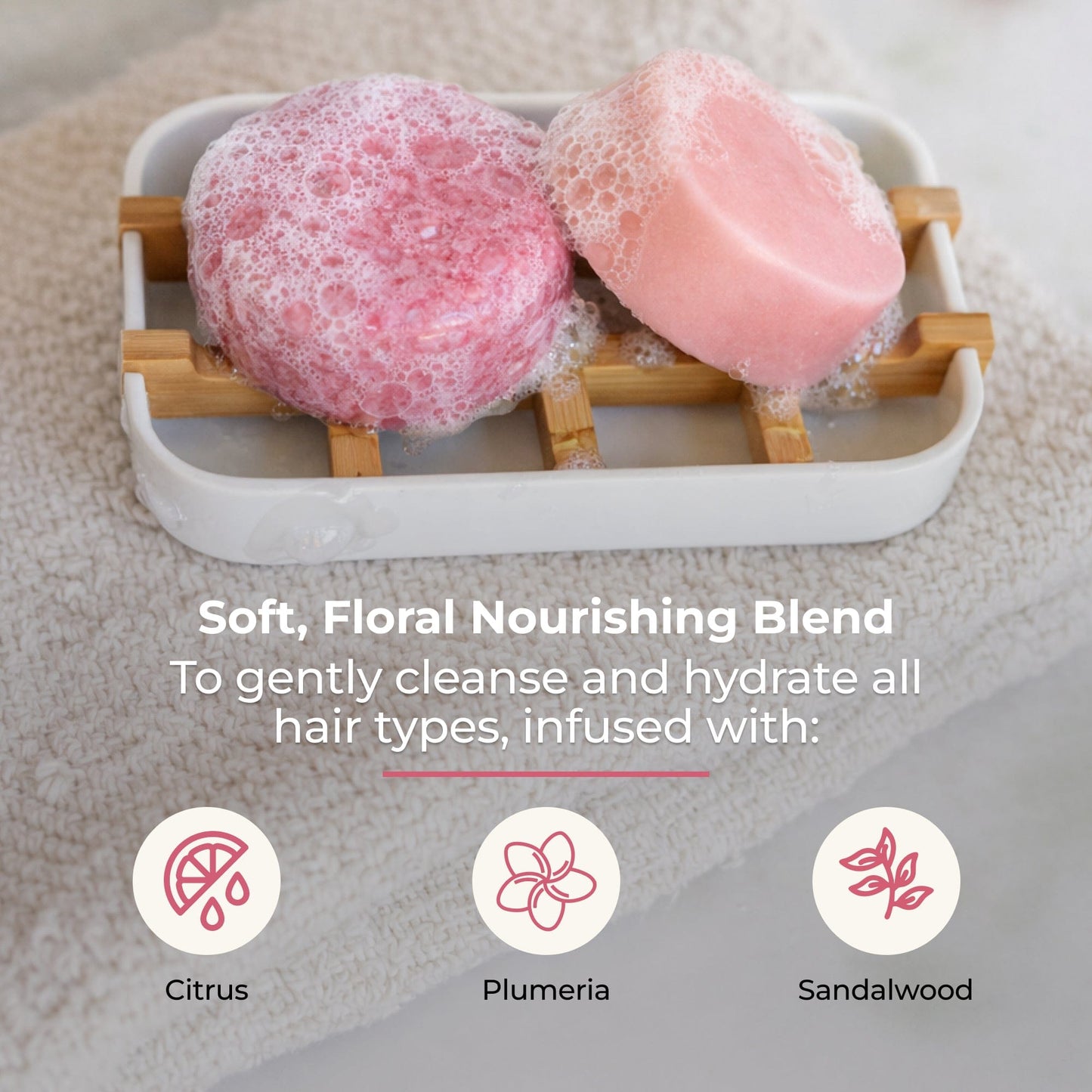 ZeroWasteStore Blossom scent shampoo and conditioner bar duo, eco-friendly hair care set with natural ingredients.