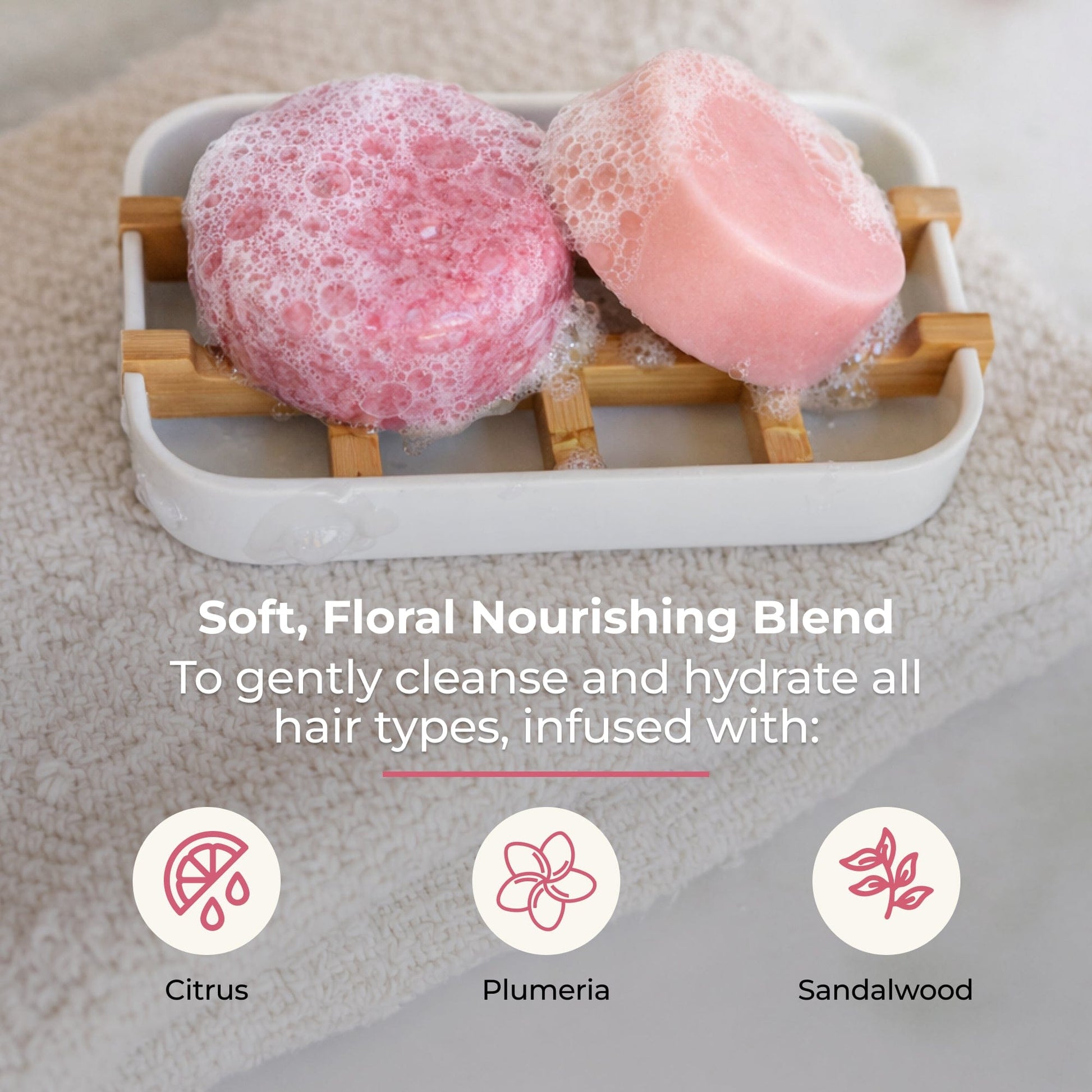 ZeroWasteStore Blossom scent shampoo and conditioner bar duo, eco-friendly hair care set with natural ingredients.