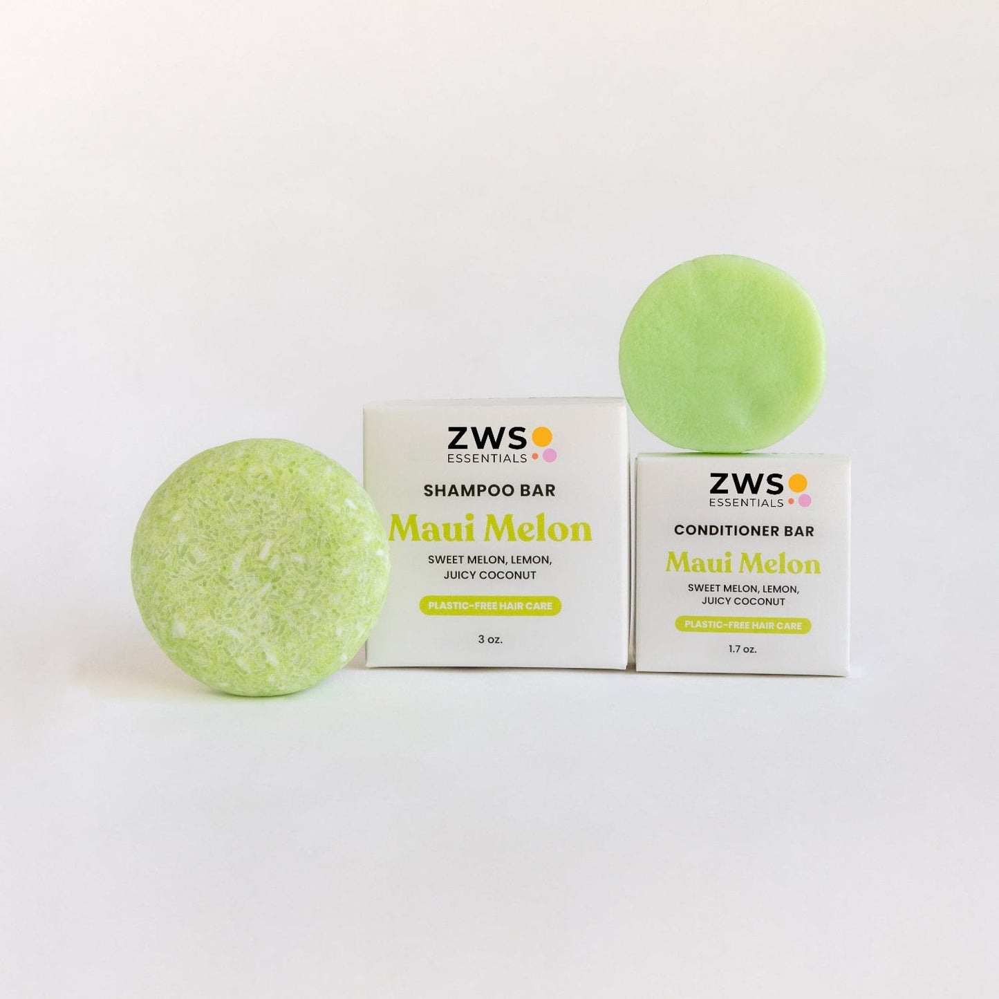 ZeroWasteStore Maui Melon shampoo and conditioner bar duo set, eco-friendly hair care bundle with natural soap bars.