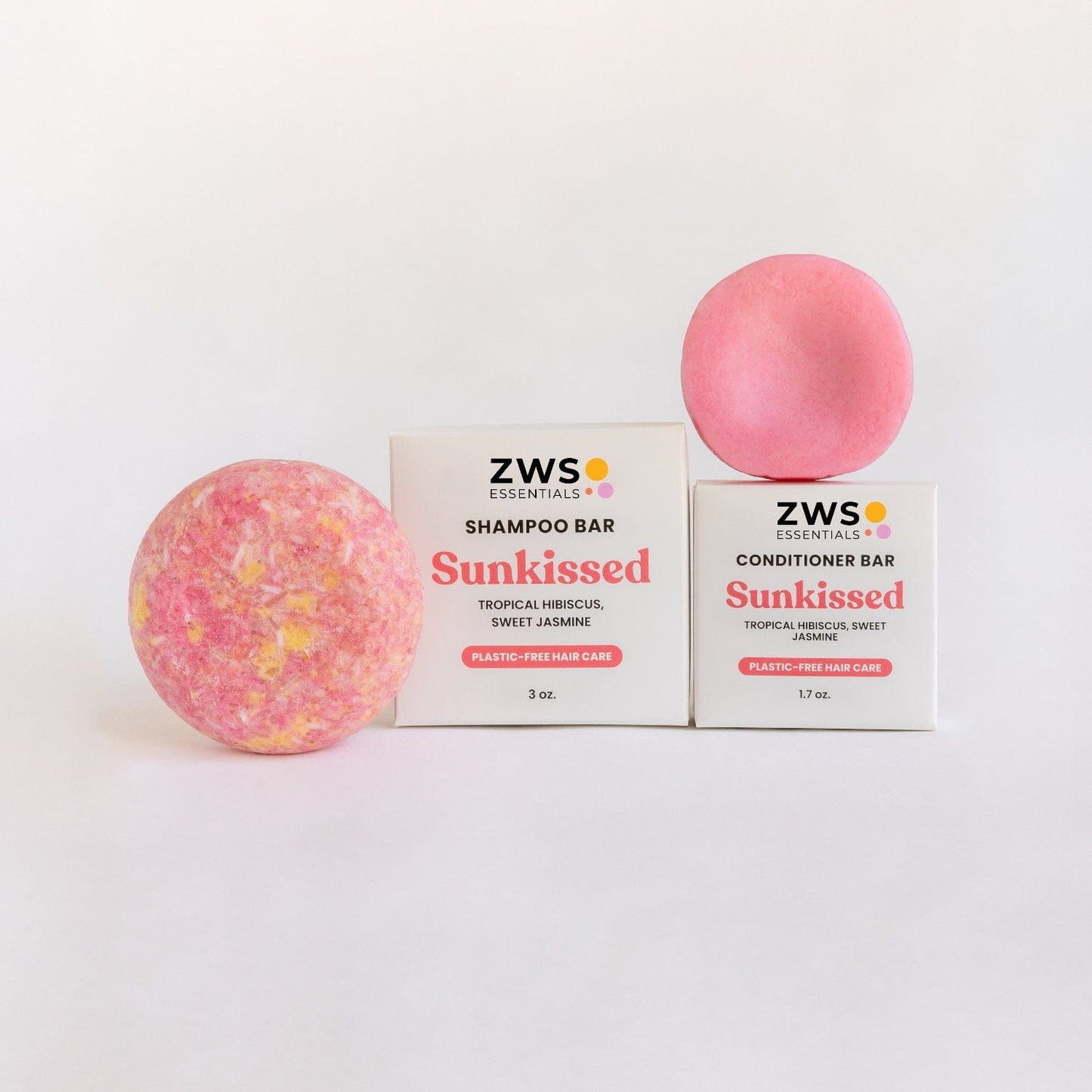 Sunkissed scent shampoo and conditioner bar duo from ZeroWasteStore.com, natural solid hair care set with eco-friendly packaging
