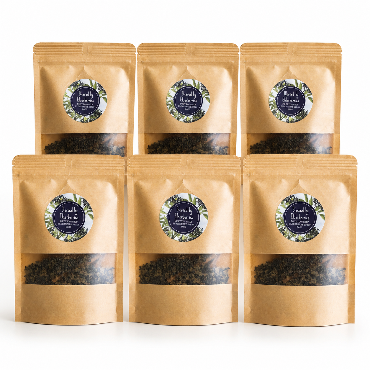 Six DIY Quart size Elderberry Syrup kits by Blessed by Elderberries for making all-natural elderberry tea.