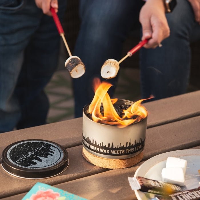 City Bonfires S'mores Night Pack for outdoor camping, includes marshmallows, chocolate, and graham crackers for delicious s'mores.