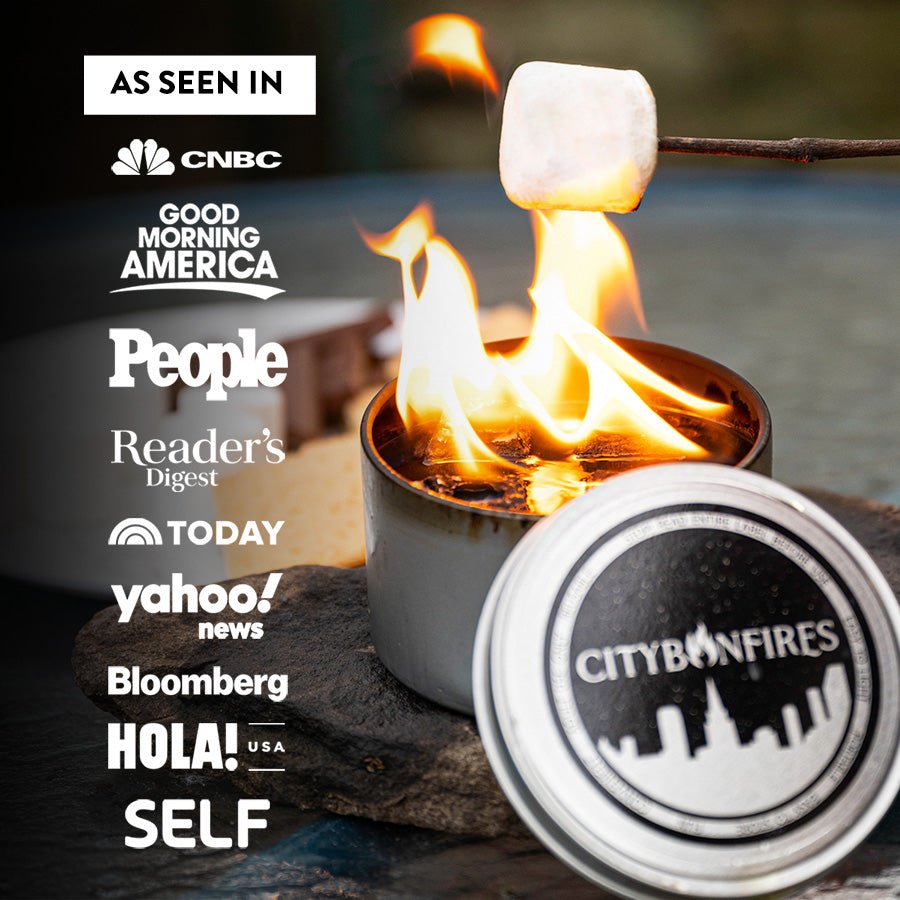 City Bonfires S'mores Night Pack for outdoor camping, includes marshmallows, chocolate, graham crackers, and roasting sticks.