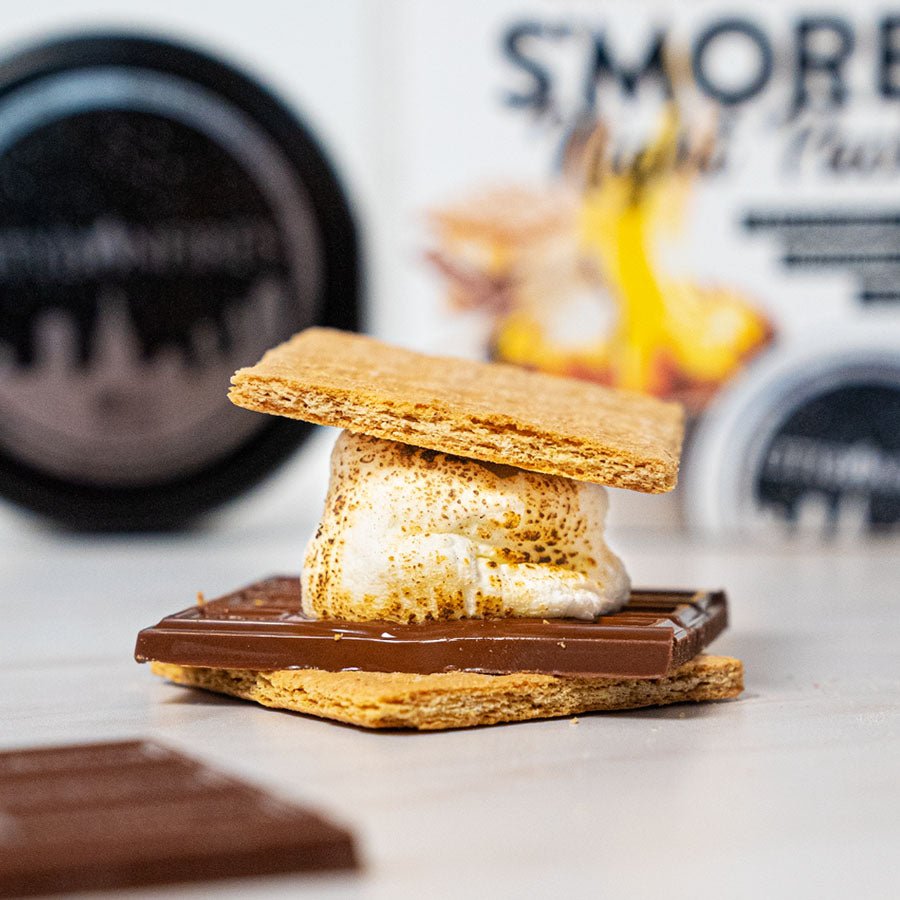 City Bonfires S'mores Night Pack for outdoor camping, featuring marshmallows, graham crackers, and chocolate for s'mores.