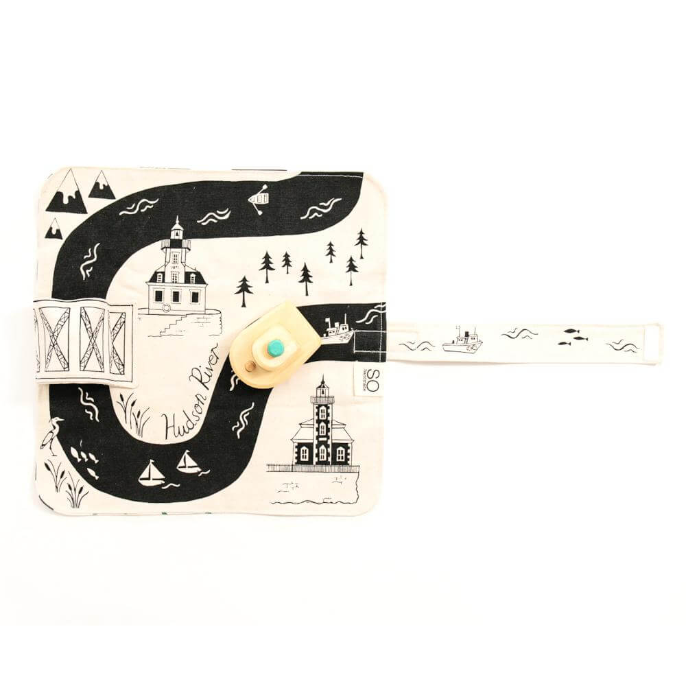 Blue Hudson River Play Mat by So Handmade Shop with colorful river and nature design for children’s play area.
