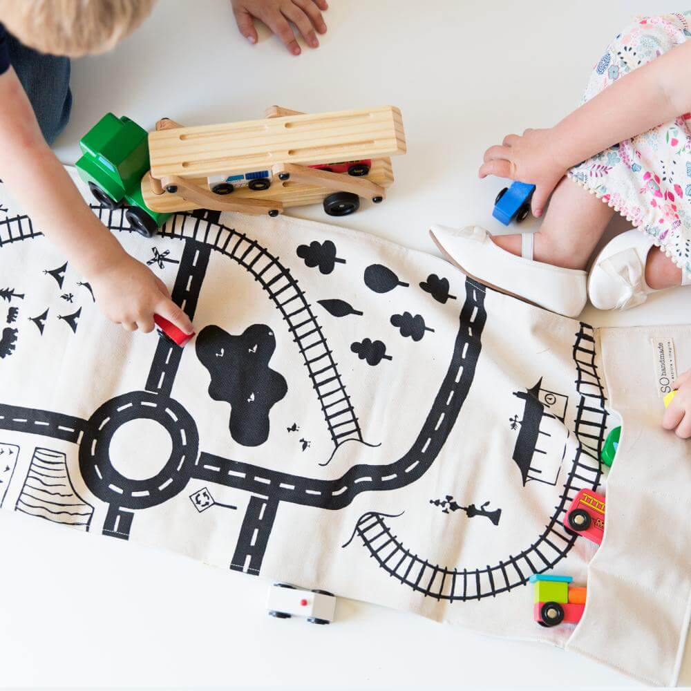 Colorful play mat roads by So Handmade Shop, featuring detailed road patterns for kids’ imaginative play and learning.