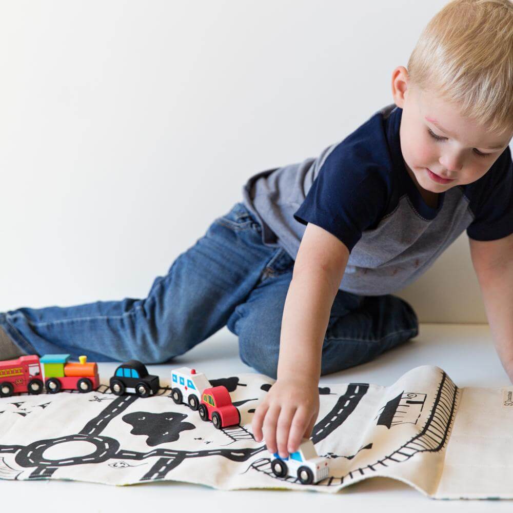 Colorful Play Mat Roads by So Handmade Shop, featuring detailed road patterns, suitable for children's play and learning activities.