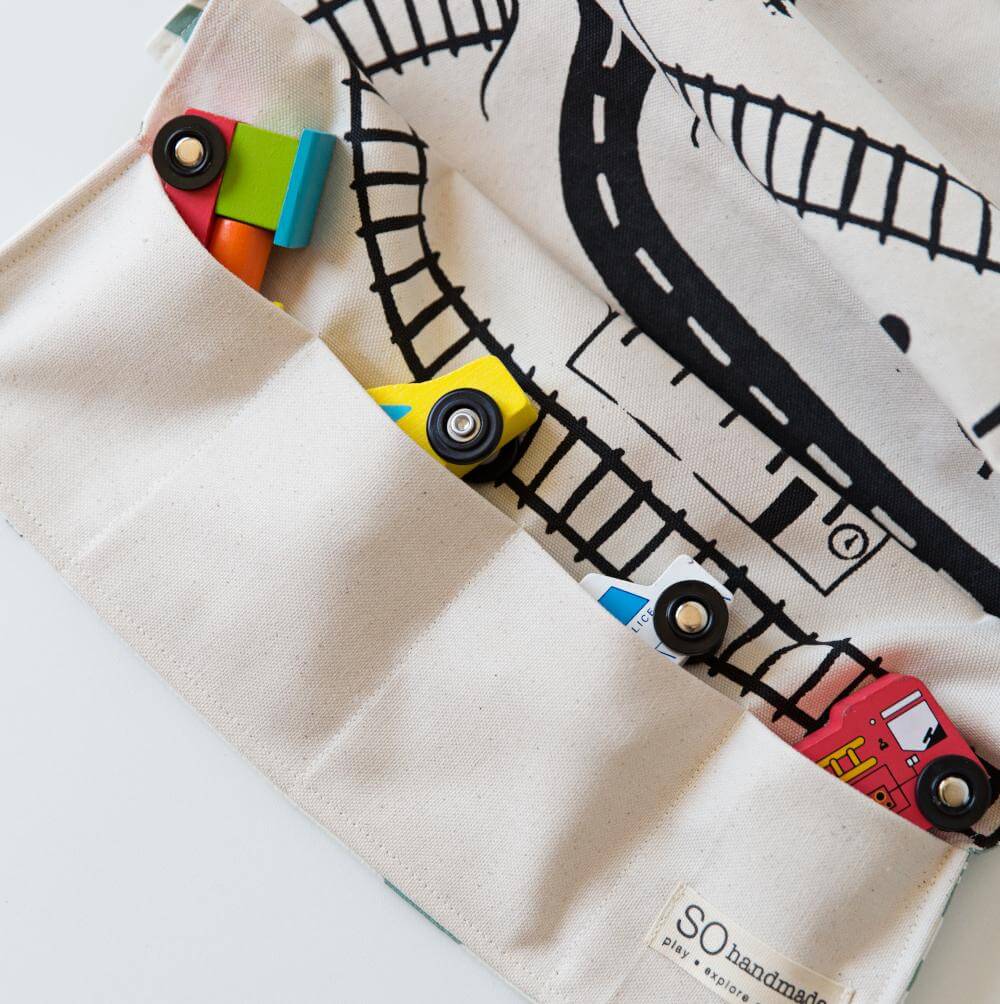 Colorful So Handmade Shop Play Mat Roads with detailed road designs, ideal for kids' play areas and imaginative learning.