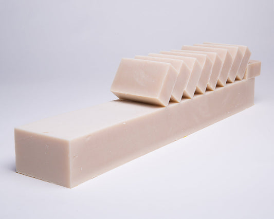 Bar of Soap for Sinners Lavender Eucalyptus with Chamomile soap showing a bar with lavender, eucalyptus, and chamomile ingredients.