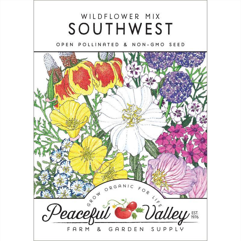 Grow Organic Southwest Wildflower Mix flower seed pack with colorful wildflower blend for garden or landscape planting.