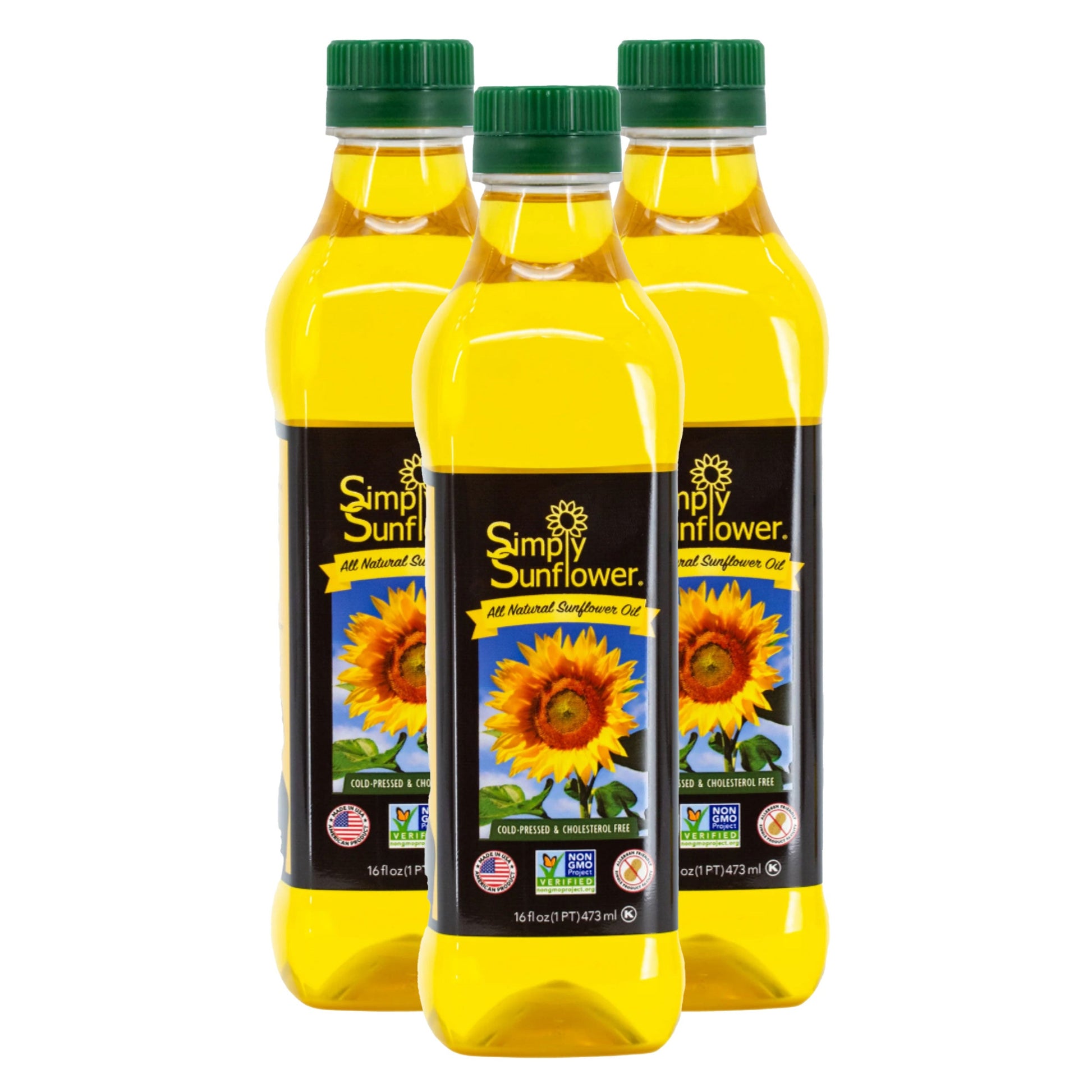 Three 16 oz bottles of Simply Sunflower sunflower oil, non-GMO, gluten-free, vegan food multipacks from BuyNebraska.com