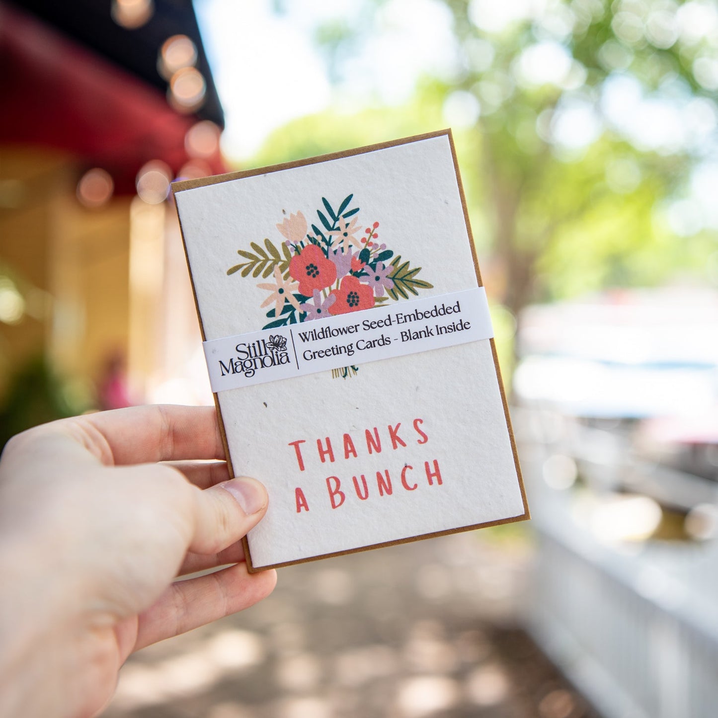 Still Magnolia Thanks a Bunch plantable seed card with floral design and eco-friendly paper for gifting or special occasions.