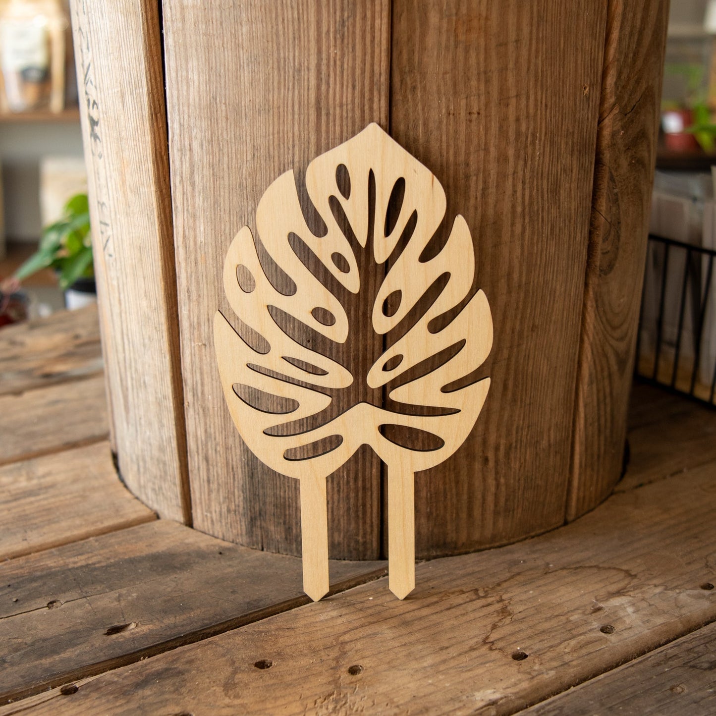 Still Magnolia plant trellis featuring a decorative monstera leaf design, perfect for supporting climbing plants indoors or outdoors.