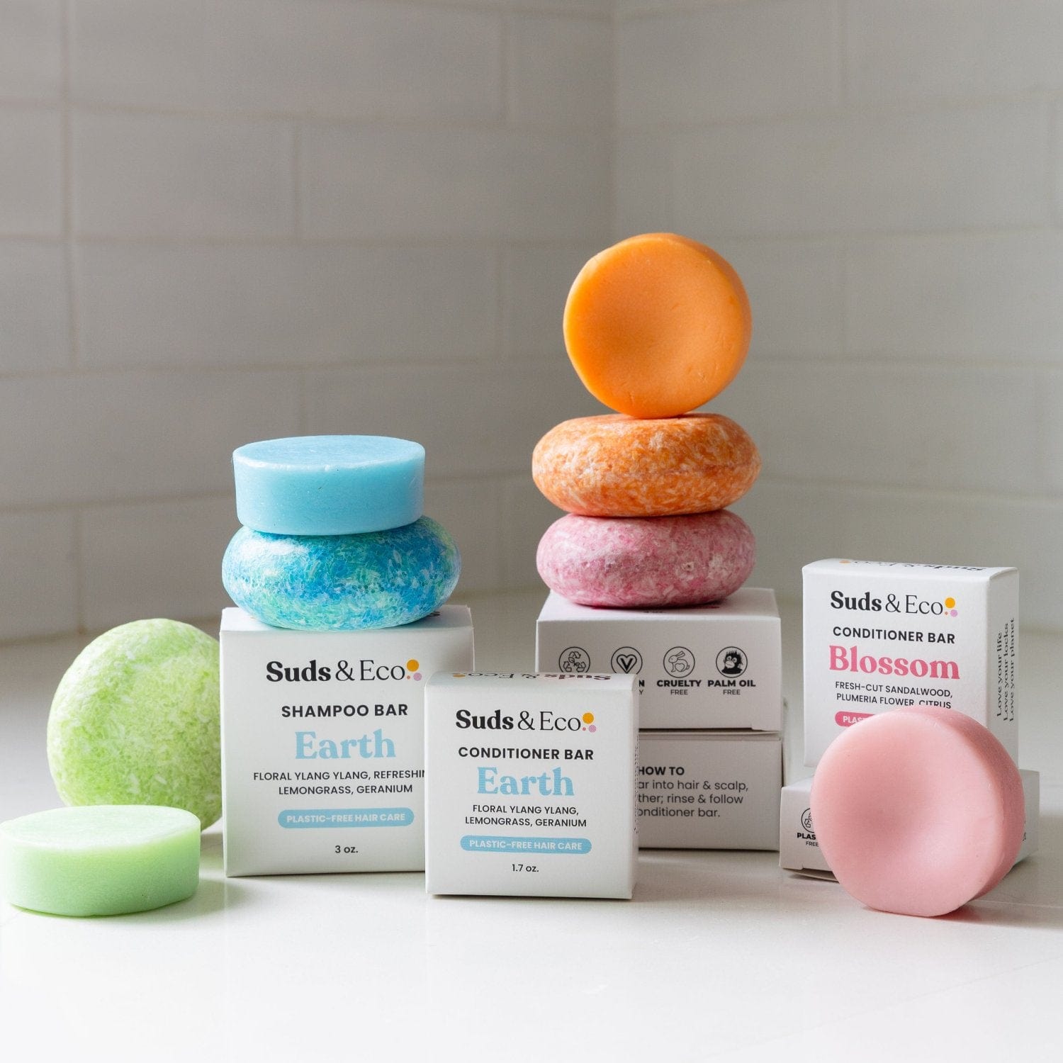 Eco-friendly ZeroWasteStore conditioner bar with suds, vegan, sulfate-free, 1.7 oz, available in 12 scents for sustainable hair care.
