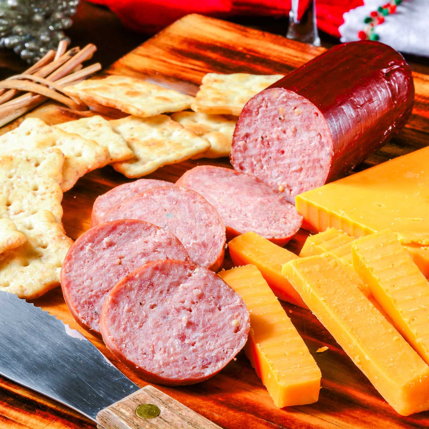 Applewood smoked summer sausage by Pig of the Month BBQ, gluten-free, nitrate-free, keto-friendly, perfect for BBQ and snacks.