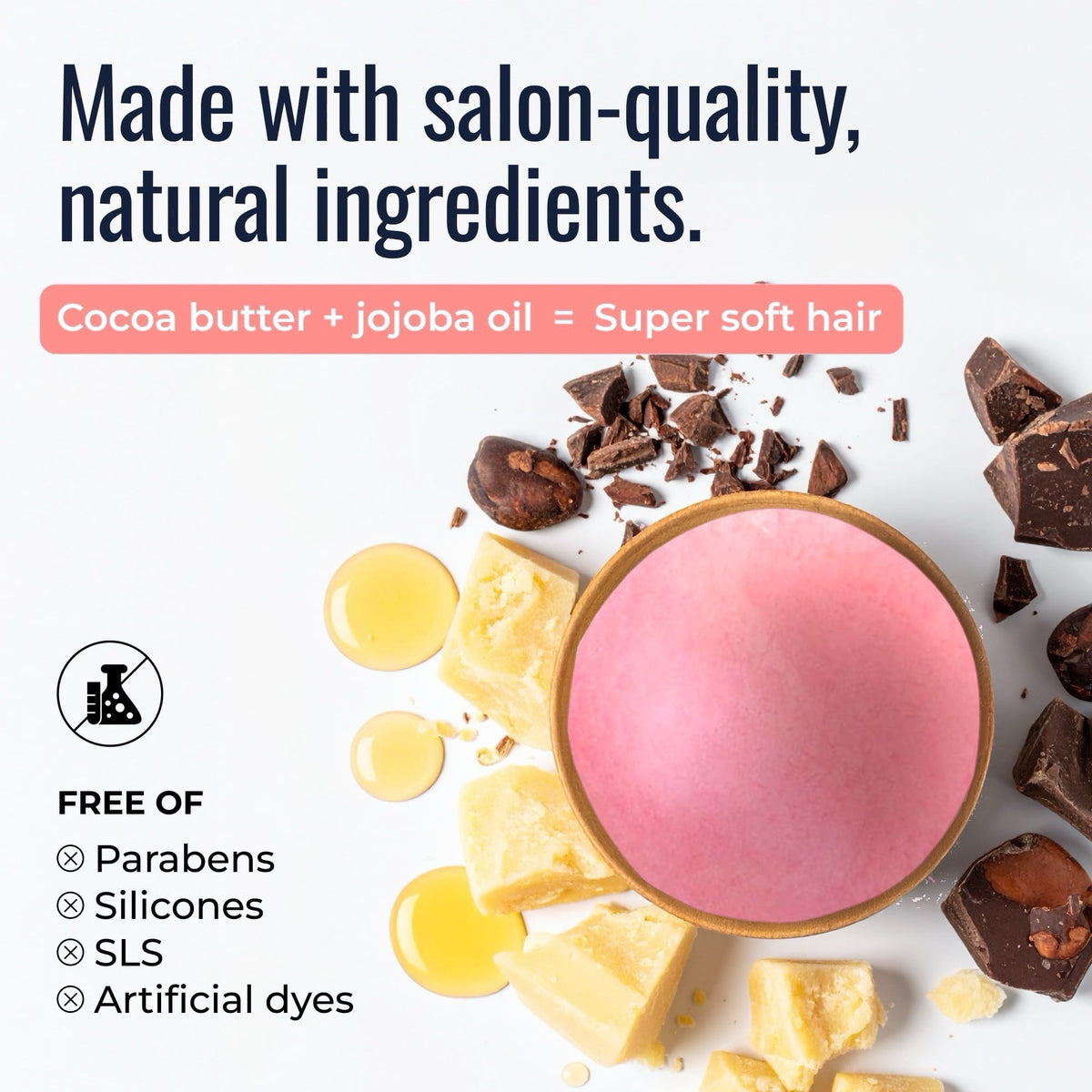 Sunkissed Conditioner Bar from ZeroWasteStore.com with natural ingredients like cocoa butter and jojoba oil, shown in a natural setting.