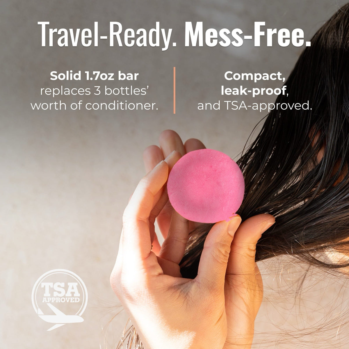 Travel-size Sunkissed Conditioner Bar from ZeroWasteStore.com, TSA-approved solid conditioner for travel and eco-friendly hair care