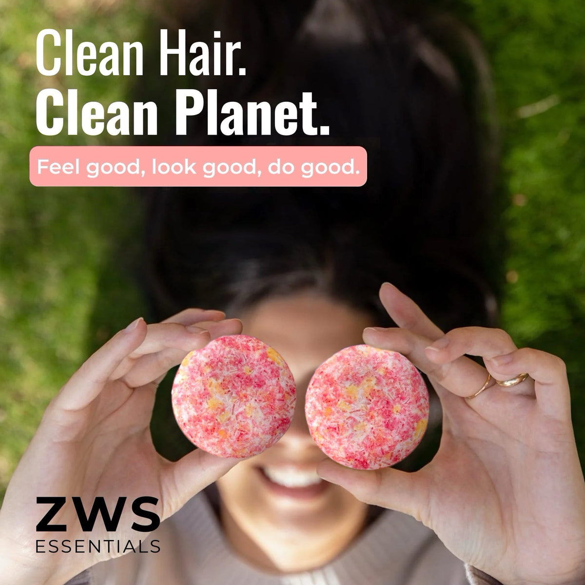 Sunkissed shampoo bar by ZeroWasteStore.com with clean hair and eco-friendly packaging, showcasing a natural hair care product.