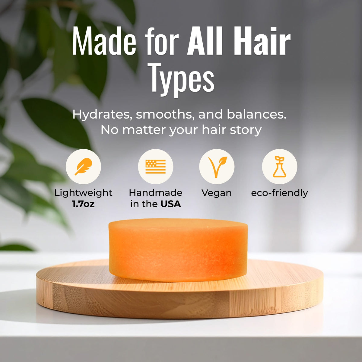 Sunshine-scented conditioner bar for all hair types by ZeroWasteStore.com, showing a natural, eco-friendly conditioner bar product.