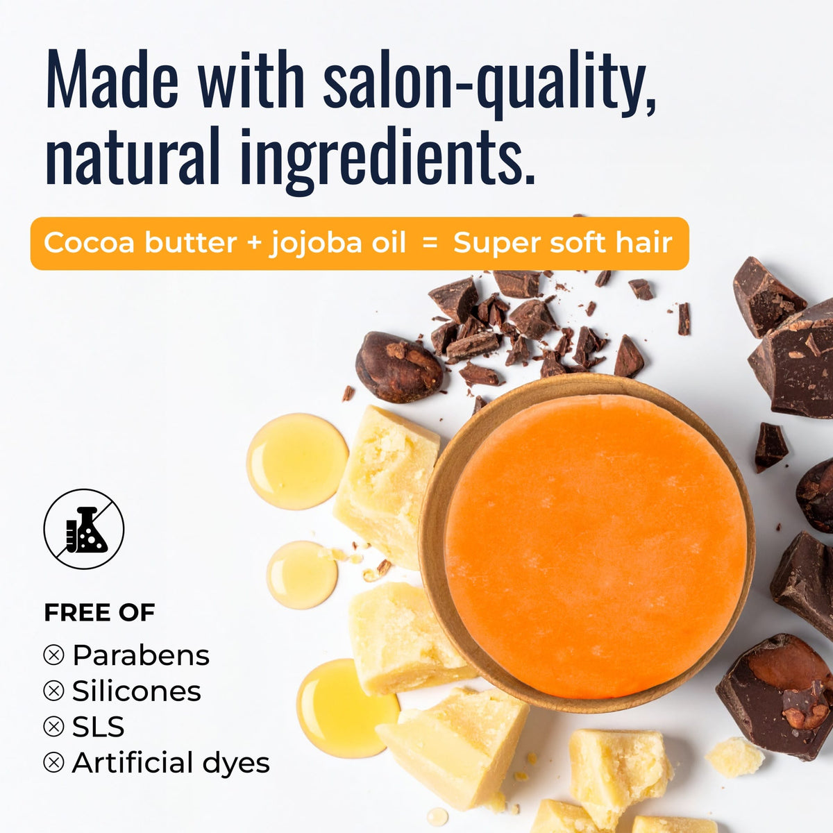 Sunshine-scented conditioner bar from ZeroWasteStore.com with natural ingredients like cocoa butter and jojoba oil.