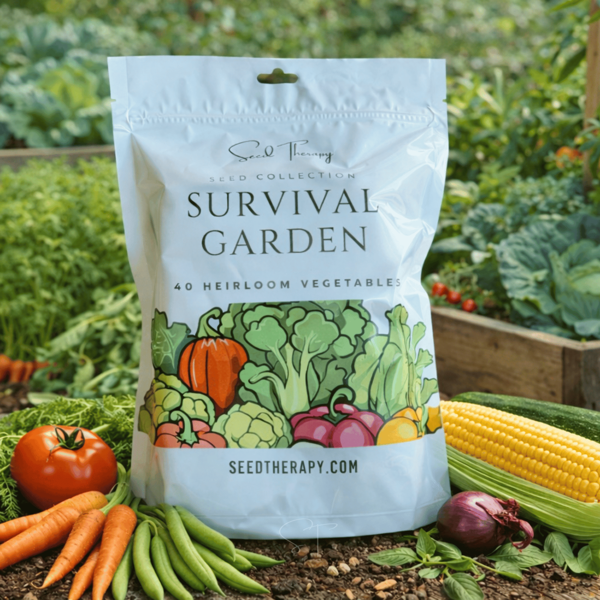 Packet of Southern Seeds Survival Vegetable Garden seeds with 40 essential vegetable crop varieties for gardening.