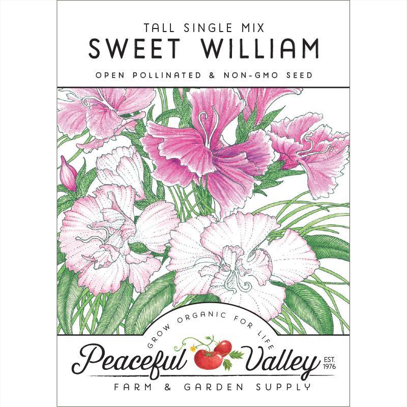 Pack of Grow Organic Sweet William flower seeds showing colorful seed packet with floral illustrations.