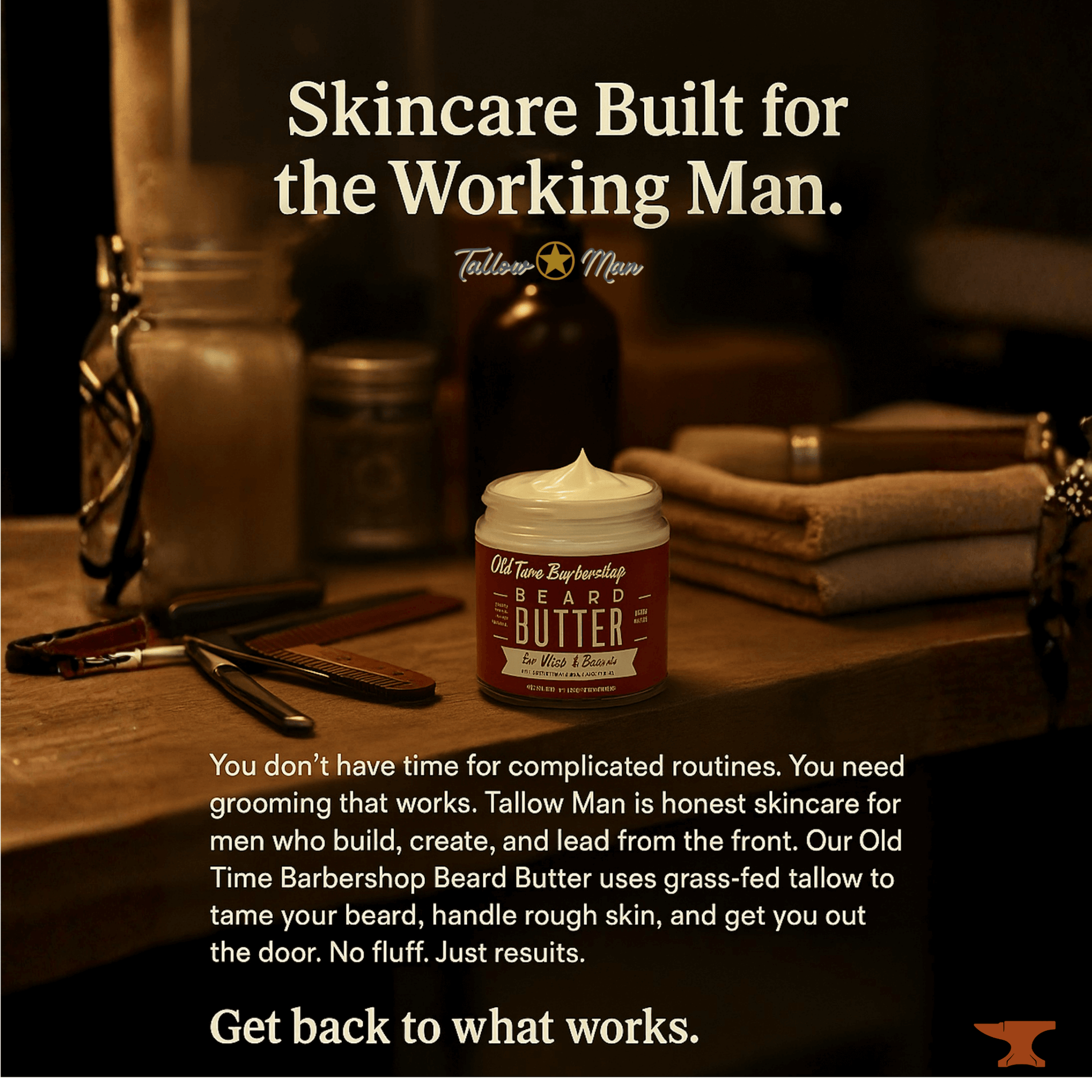 Lady May Tallow men's beard butter trio gift box with natural tallow, includes grooming body cream, hand salve, and leather conditioner.