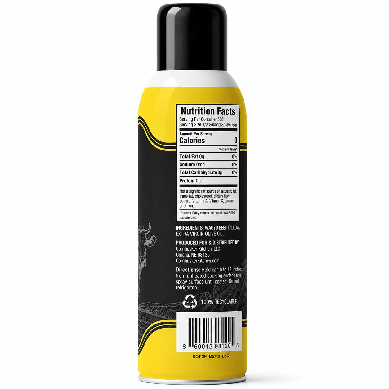 BuyNebraska.com Wagyu Beef Tallow Cooking Oil Spray in 10 oz bottle, showing a spray nozzle and clear packaging.