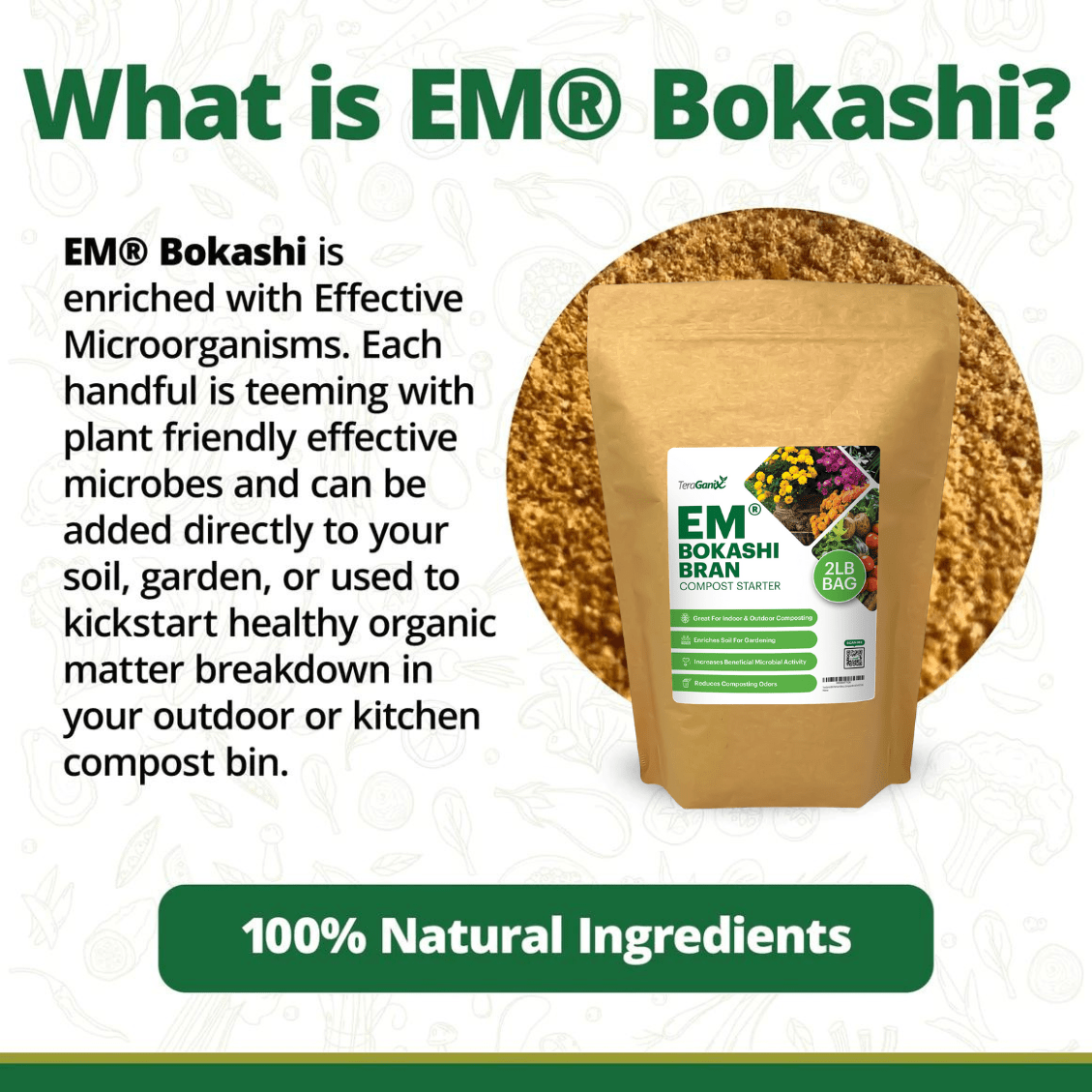 TeraGanix EM Premium Bokashi Compost Starter in 2 lb bag, organic fermentation mix for composting kitchen waste