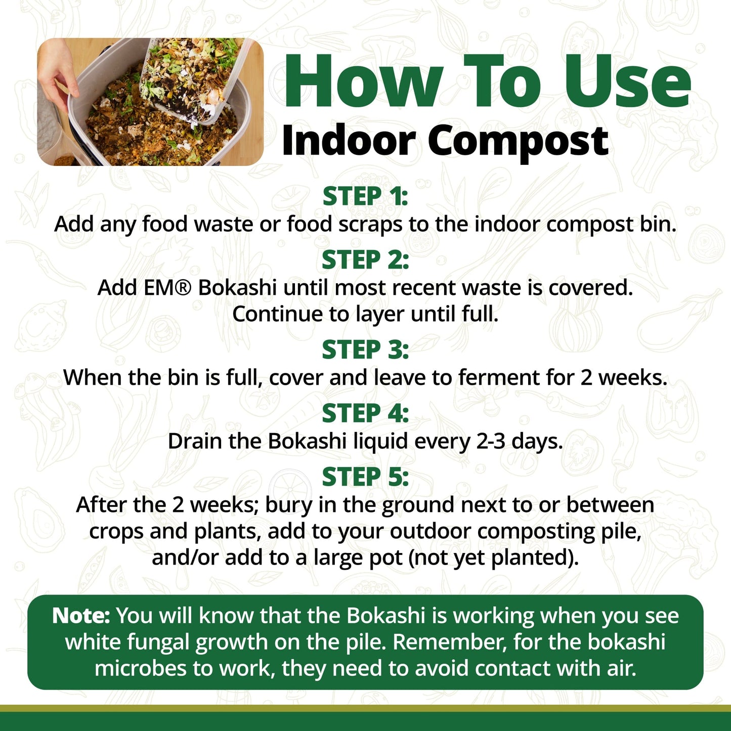 TeraGanix EM Premium Bokashi Compost Starter bag showing 2 lb packaging for eco-friendly composting.