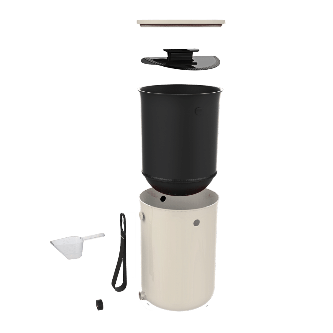 Teraganix 2.5-gallon Bokashi Kitchen Compost Bin with lid, showing the compost bin and a 1 lb bag of Bokashi bran for composting.