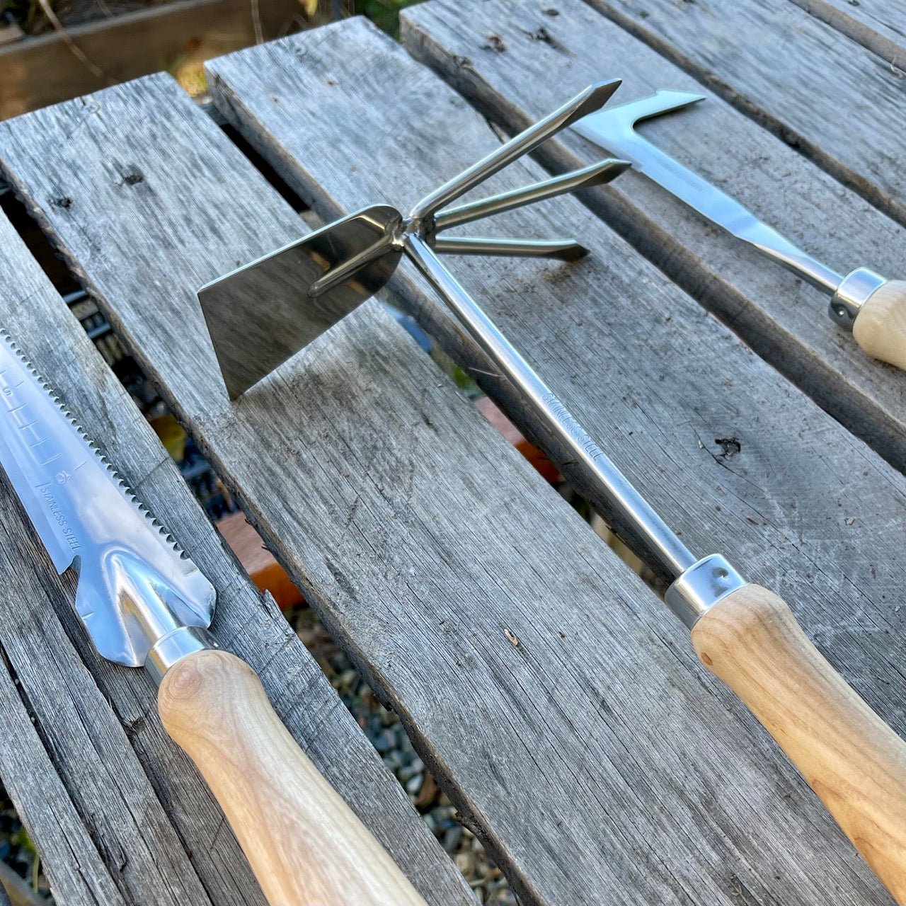 The Celtic Farm garden gift box with unique garden tool set, including small hand tools and a decorative gift box.