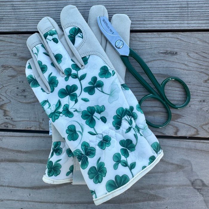 Women's floral gardening and project gloves by The Celtic Farm, medium size, with colorful floral pattern and durable design.