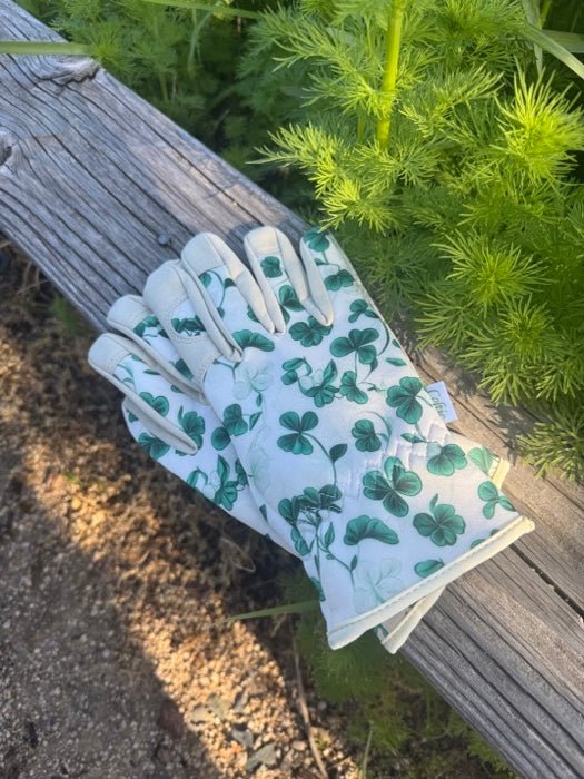 Women's floral gardening and project gloves by The Celtic Farm, medium size, with colorful floral pattern and flexible design.