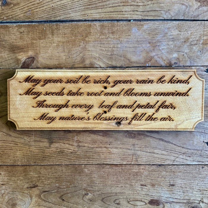 Celtic Farm Garden Blessing Sign made in USA with American cedar, featuring decorative lettering for outdoor garden decor.