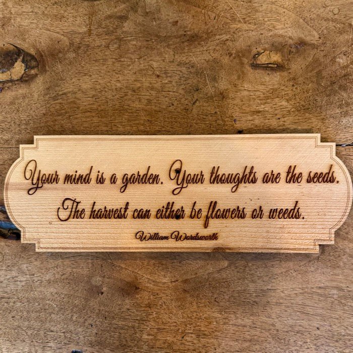 Wordsworth Poetic Garden Quote Sign by The Celtic Farm, made in USA with American cedar, featuring engraved poetic quote for garden decor.