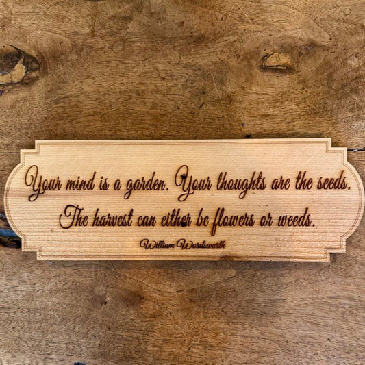 Wordsworth Poetic Garden Quote Sign by The Celtic Farm, made in USA with American cedar, featuring engraved poetic quote for garden decor.
