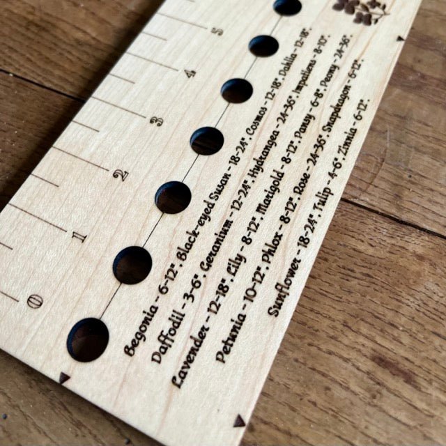 American Hardwood Seed and Bed Ruler by The Celtic Farm, a sturdy wooden tool made in the US from American lumber.