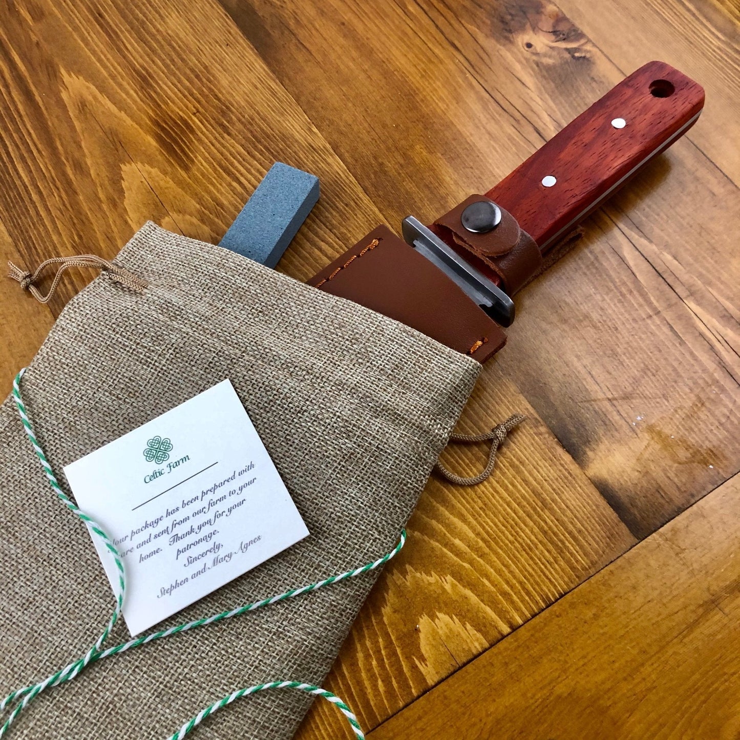 Celtic Farm Katana Hori Hori garden tool with sharp blade and handle, ideal for digging, planting, and weeding in the garden.