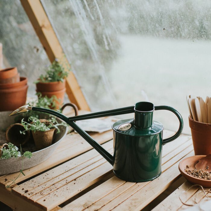 Dark green Haws Rowley Ripple watering can by The Celtic Farm, featuring a textured design for easy watering and garden use.