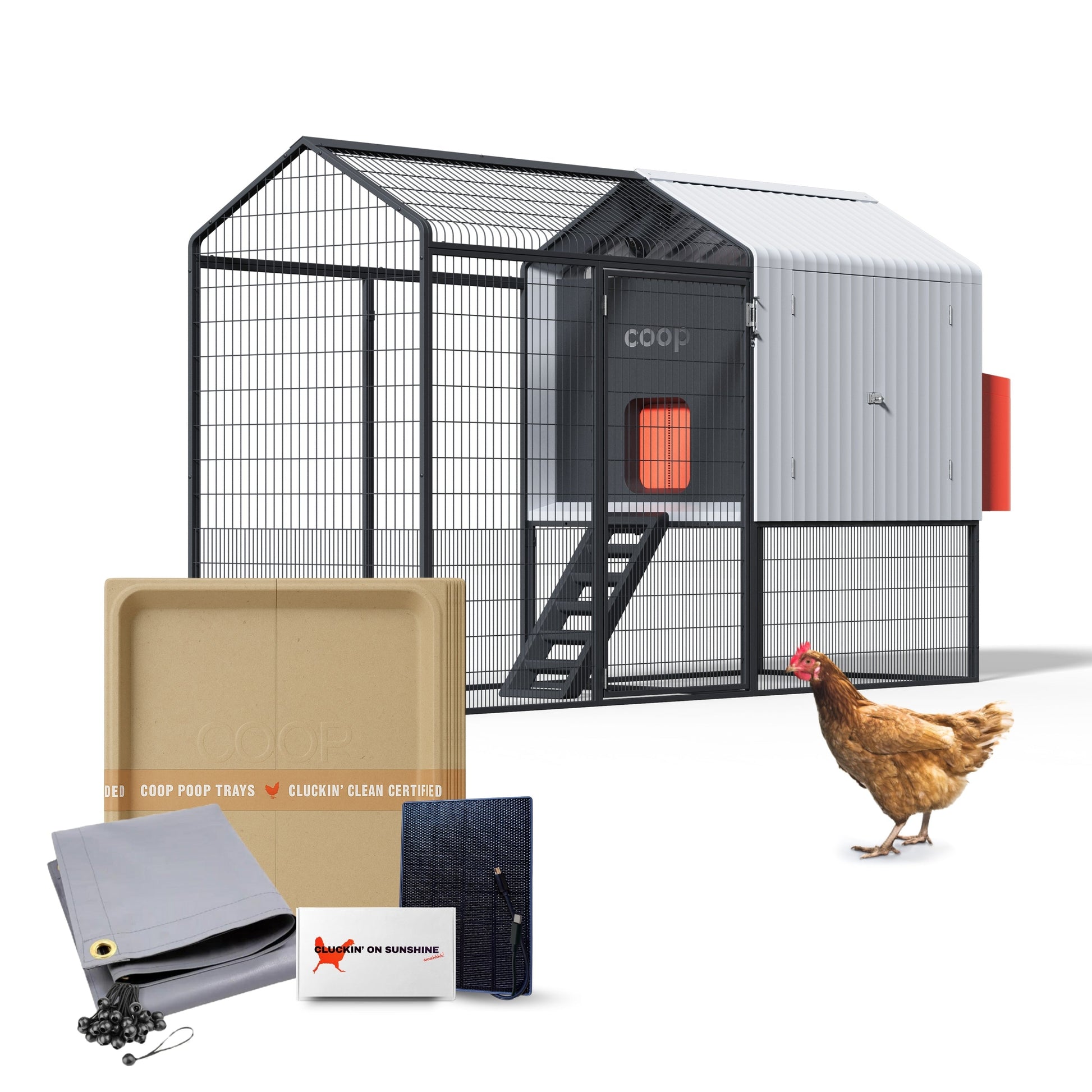 The Smart Coop Unlimited+ chicken coop with free chicks, featuring a spacious outdoor poultry enclosure with nesting boxes and ventilation.