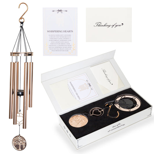 30-inch platinum rose wind chime from Whispering Hearts™ Collection with gift box, personalized by The Wind Chime Co.