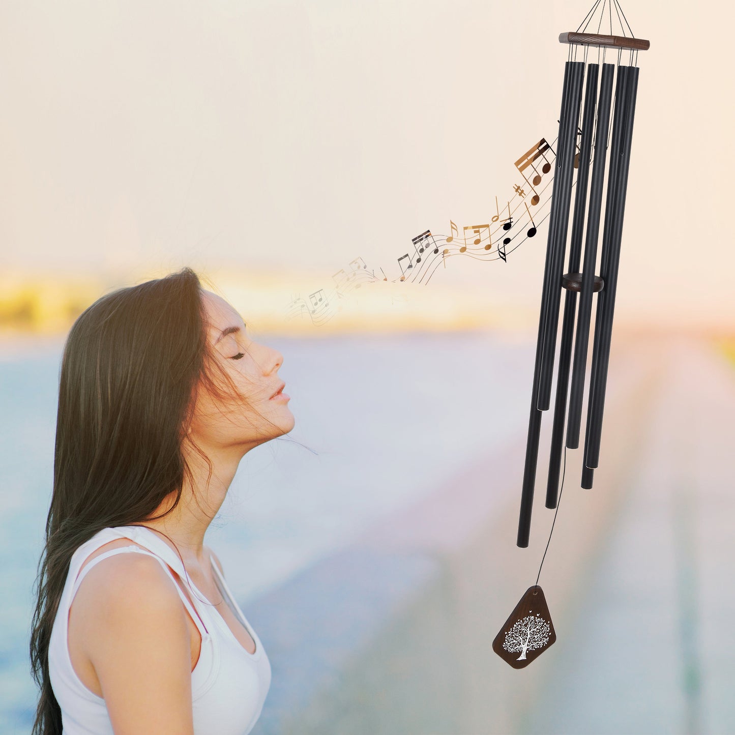 Large 55-inch Serenity deep tone memorial wind chime with church bells, crafted by The Wind Chime Co, ideal for reflection or special occasions.