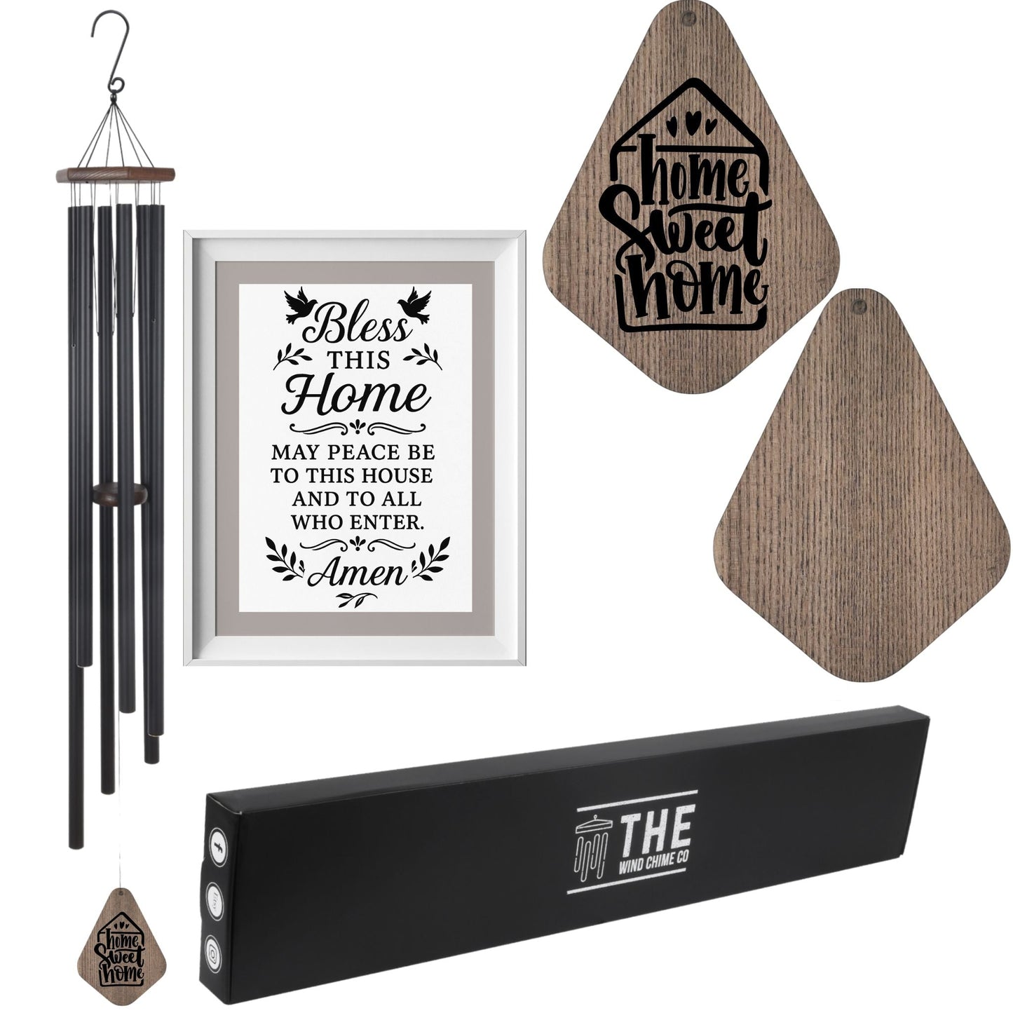 Large 55-inch Serenity deep tone memorial wind chime with church bells, crafted by The Wind Chime Co for reflection or special occasions.