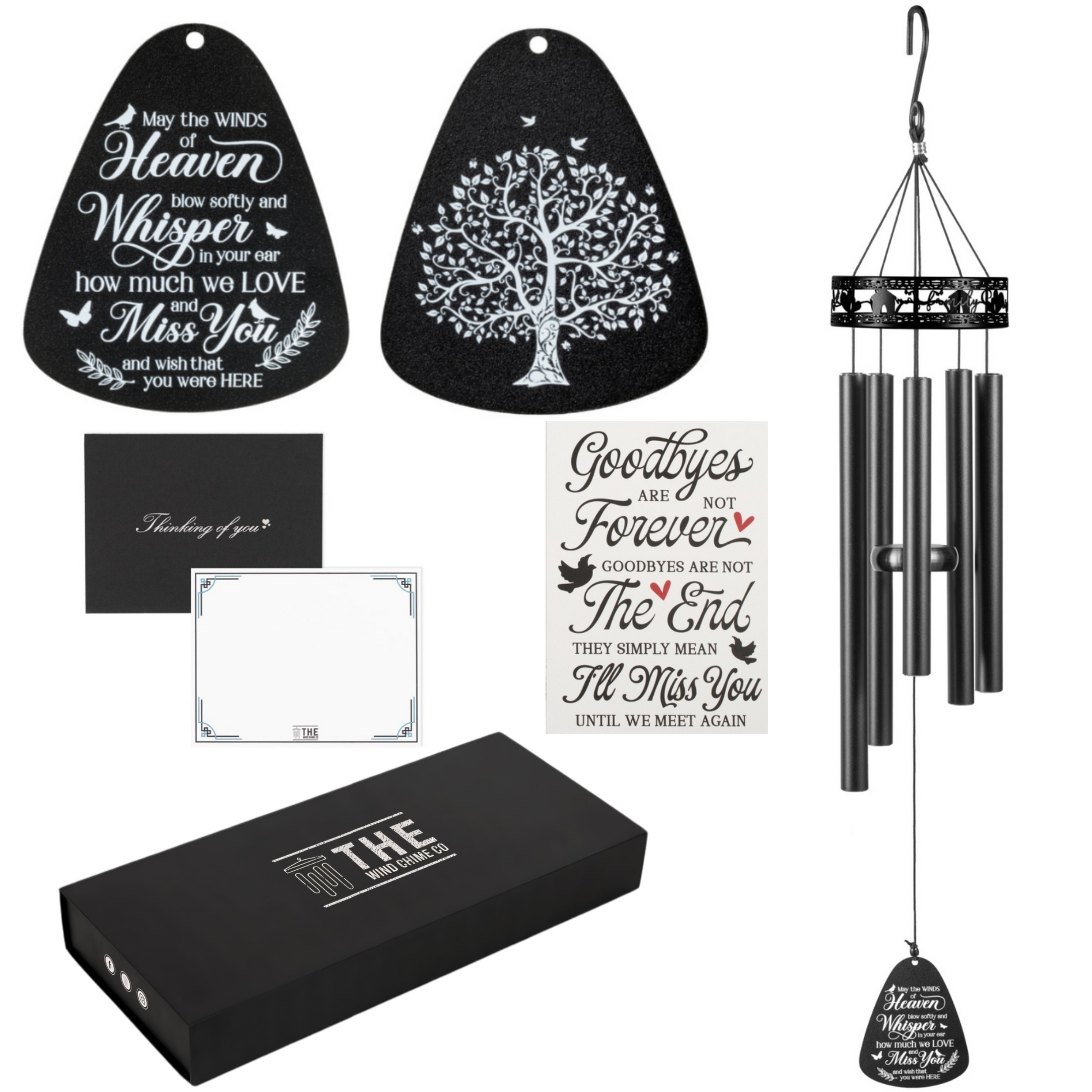 34-inch Serenity Family-Love Memorial Wind Chimes from The Wind Chime Co, hanging outdoors with gentle movement and engraved message.