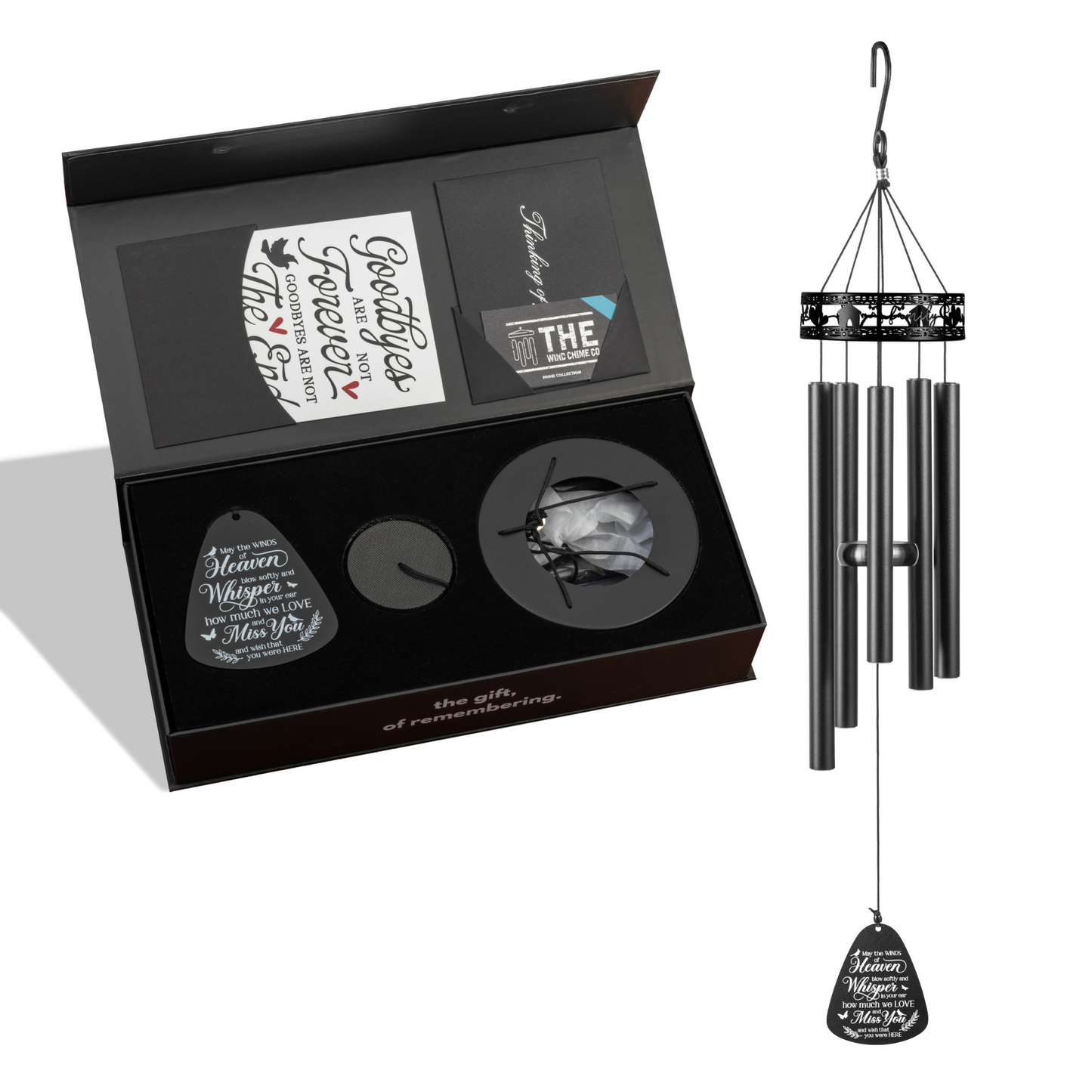 34-inch Serenity Family-Love Memorial Wind Chimes by The Wind Chime Co, featuring hanging tubes and a heartfelt design for reflection.
