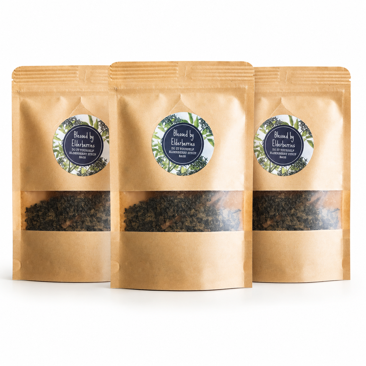Three DIY Quart size Elderberry Syrup kits by Blessed by Elderberries, featuring all-natural elderberry tea ingredients.