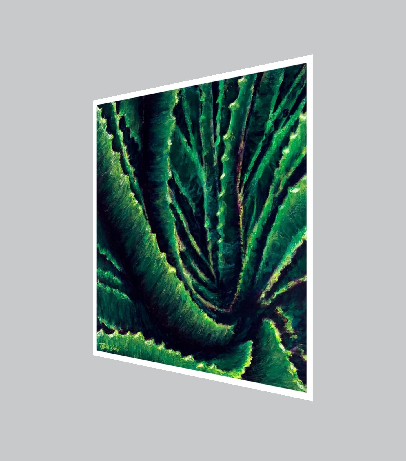 Aloe Confluence fine art print by Tiffany Bates Art, featuring vibrant aloe plant artwork in various sizes.