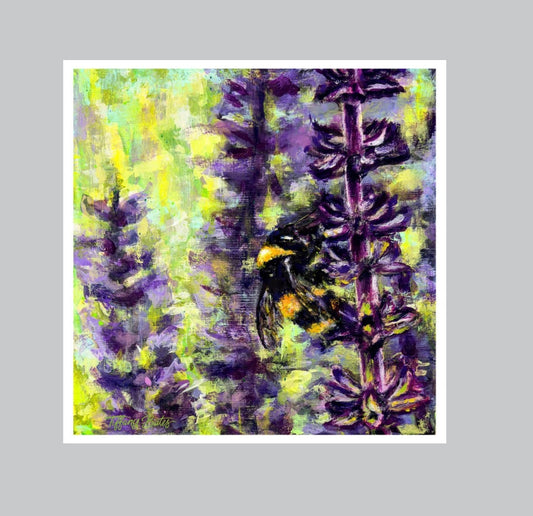 Fine art print titled Pollinator’s Peace by Tiffany Bates Art, showcasing vibrant floral and pollinator imagery in multiple sizes.