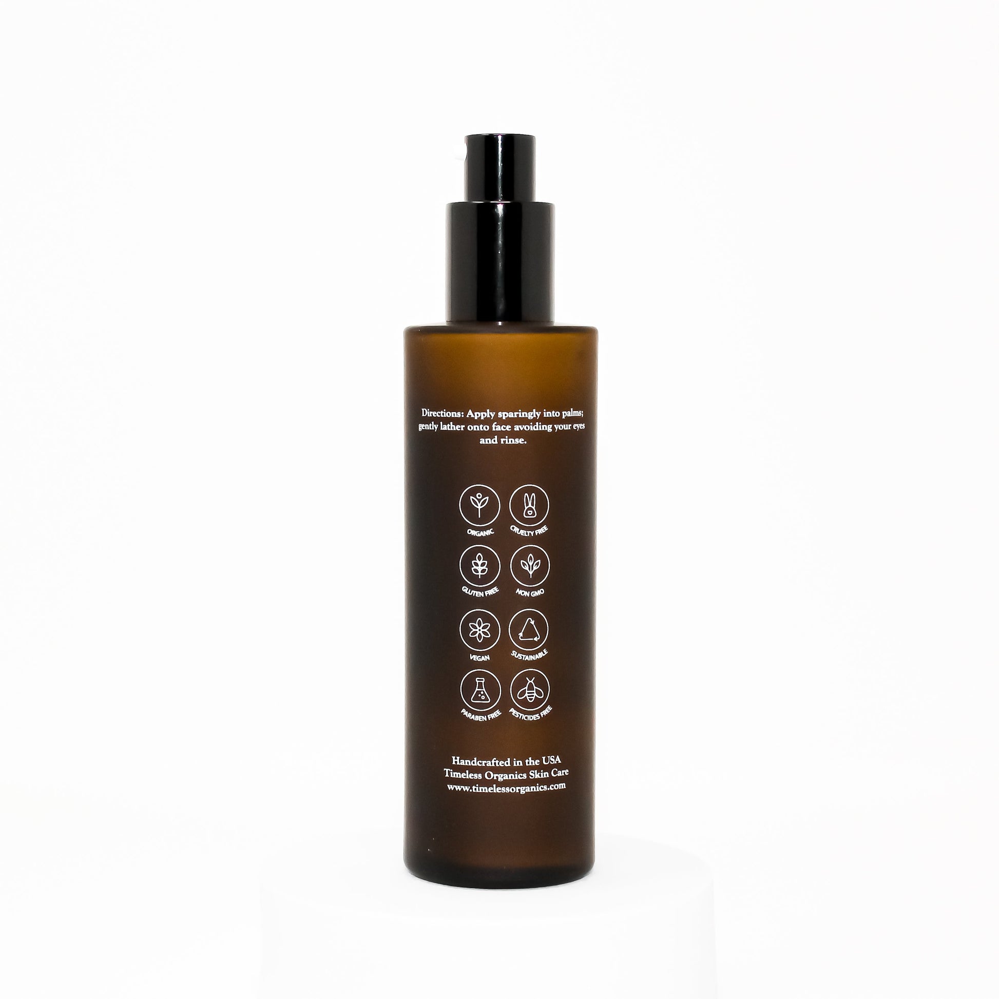 Timeless Organics Skin Care Ultra-Calm Silk Cleanser in a pump bottle, gentle facial cleanser for sensitive skin.